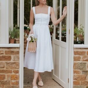 BEST Reformation Tagliatelle Linen Midi Dress - White Ivory French Sleeveless